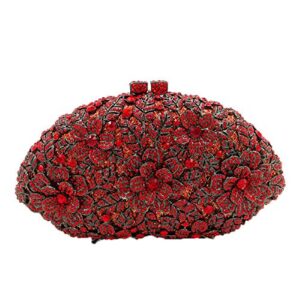 Dazzling Crystal Flower Women Crystal Clutch Evening Bag Wedding Party Diamond Handbag and Purse (Red)