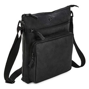 cochoa women’s crossbody real leather triple zip bag, purse, travel bag (black crazy horse)