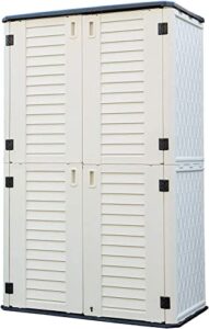 homspark vertical storage shed weather resistance, double-layer outdoor storage cabinet multi-purpose for backyards and patios accessories, (50 in. l x 29 in. w x 82 in. h, 52 cubic feet, cream white)