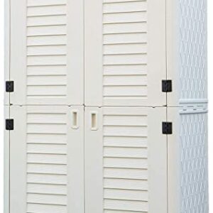 HOMSPARK Vertical Storage Shed Weather Resistance, Double-layer Outdoor Storage Cabinet Multi-purpose for Backyards and Patios Accessories, (50 in. L x 29 in. W x 82 in. H, 52 Cubic Feet, Cream White)