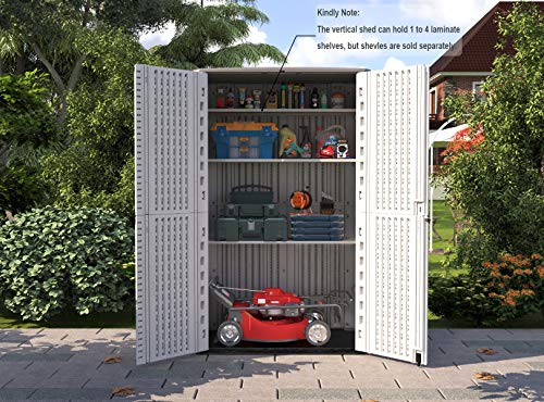 HOMSPARK Vertical Storage Shed Weather Resistance, Double-layer Outdoor Storage Cabinet Multi-purpose for Backyards and Patios Accessories, (50 in. L x 29 in. W x 82 in. H, 52 Cubic Feet, Cream White)