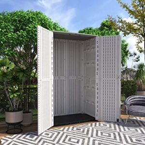 HOMSPARK Vertical Storage Shed Weather Resistance, Double-layer Outdoor Storage Cabinet Multi-purpose for Backyards and Patios Accessories, (50 in. L x 29 in. W x 82 in. H, 52 Cubic Feet, Cream White)