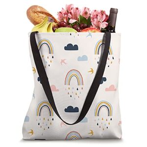 Rainbow Pattern in Pink Blue & Navy on Cream White AEV084 Tote Bag