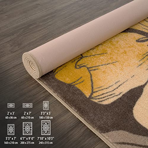 CAMILSON Solana Modern Floral 5'3" x 7' Area Rugs Non-Skid (Non-Slip) Rubber Backing Yellow - Brown Flowers Indoor Rug (5x7, Yellow Brown)