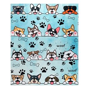 dog throw blanket, super-soft adorable extra-large puppy blanket for women, men, teens, kids, dogs and dog lovers, fleece dog print blanket (50in x 60in) warm and cozy throw for bed couch or sofa