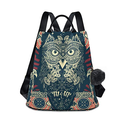 ALAZA Celtic Owl Print Ethnic Boho Backpack Purse for Women Anti Theft Fashion Back Pack Shoulder Bag