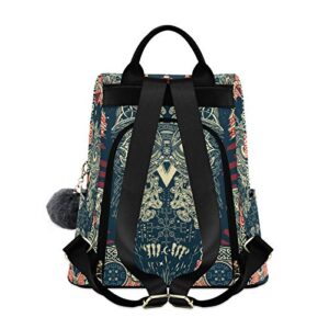 ALAZA Celtic Owl Print Ethnic Boho Backpack Purse for Women Anti Theft Fashion Back Pack Shoulder Bag