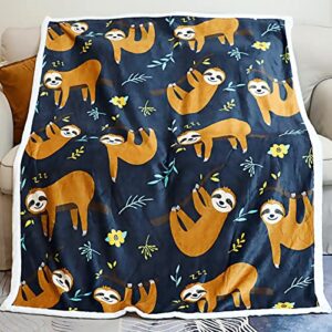 zevrez sloth blanket cute sloth gifts for adults kids sloths lovers gifts soft lightweight flannel fleece throw blanket with sloths (sloth 3, 48″x60″)