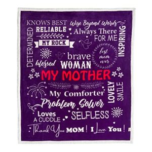 Anekha Mom Blanket – Double Layer Sherpa Fleece – Soft Fluffy Throw, Quality Print – 'Thank You Mom, I Love You' – from Daughter, Son – Gift Birthday, Mother's Day, Christmas, etc. (Twilight Purple)