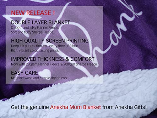 Anekha Mom Blanket – Double Layer Sherpa Fleece – Soft Fluffy Throw, Quality Print – 'Thank You Mom, I Love You' – from Daughter, Son – Gift Birthday, Mother's Day, Christmas, etc. (Twilight Purple)