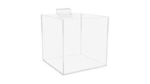 marketing holders slatwall 5 inch square bin hanging 5 sided cube premium acrylic storage box garages boutiques candy movie theatres cups shot glasses