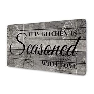 rustic kitchen decorations wall art, farmhouse kitchen decor-this kitchen is seasoned with love-printed wood plaque kitchen signs wall decor 16″ x 8″