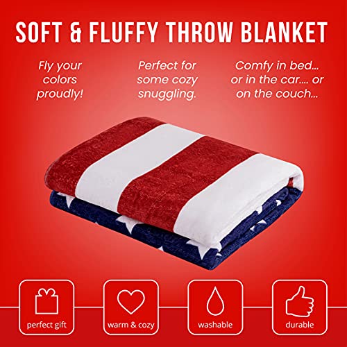 American Flag Throw Blanket, Extra-Large USA Flag Blanket for Patriotic, Men Women and Children, Fleece US Flag Throw Blanket (50in x 60in) July 4th Picnics, Warm and Cozy for Bed Traveling or Couch