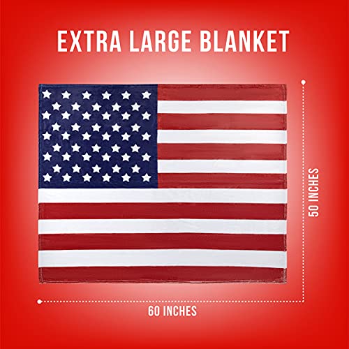 American Flag Throw Blanket, Extra-Large USA Flag Blanket for Patriotic, Men Women and Children, Fleece US Flag Throw Blanket (50in x 60in) July 4th Picnics, Warm and Cozy for Bed Traveling or Couch