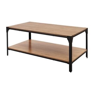 coral flower modern 48 inch wood board coffee table for living room with industrial design farmhouse style, sturdy metal frame, and bottom storage shelf，brown.