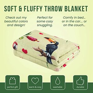 Tropical Birds Throw Blanket, Adorable Super-Soft Extra-Large Parrot and Toucan Blanket for Girls, Women and Children, Fleece Tropical Bird Blanket (50”in x 60”in) Warm and Cozy Throw for Bed or Couch