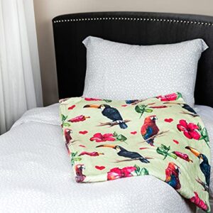 Tropical Birds Throw Blanket, Adorable Super-Soft Extra-Large Parrot and Toucan Blanket for Girls, Women and Children, Fleece Tropical Bird Blanket (50”in x 60”in) Warm and Cozy Throw for Bed or Couch