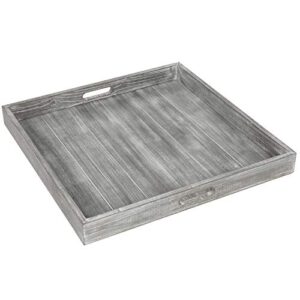 mygift 19-inch large square rustic whitewashed gray wood ottoman tray with cutout handles