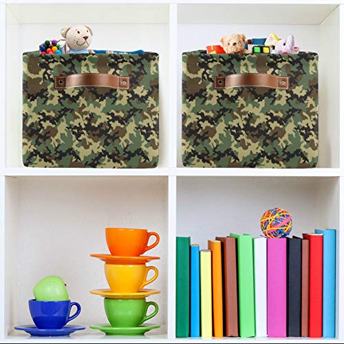 AUUXVA Storage Basket Military Army Camouflage Pattern Storage Cube Box Durable Canvas Collapsible Toy Basket Organizer Bin with Handles for Shelf Closet Bedroom Home Office