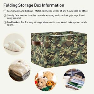 AUUXVA Storage Basket Military Army Camouflage Pattern Storage Cube Box Durable Canvas Collapsible Toy Basket Organizer Bin with Handles for Shelf Closet Bedroom Home Office