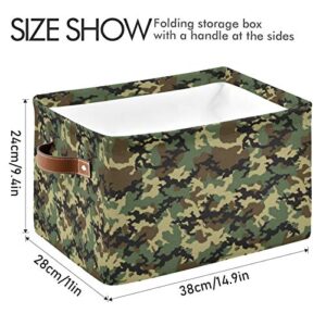 AUUXVA Storage Basket Military Army Camouflage Pattern Storage Cube Box Durable Canvas Collapsible Toy Basket Organizer Bin with Handles for Shelf Closet Bedroom Home Office