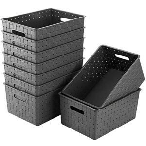 bekith 9 pack woven plastic storage basket, organizing pantry storage bins for toys, accessories, bedroom, classrooms, office, school, 10″ l x 7″ w x 4.4″ h, grey