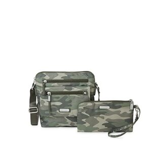 baggallini womens escape crossbody with rfid phone wristlet, olive camo, one size us