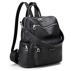 LING SHUIWEN LSW Backpack Purse for Women Fashion Convertible Satchel Handbags Large Capacity Travel Vintage PU Leather Bookbag Multipurpose Design Ladies Shoulder Bag (Black)