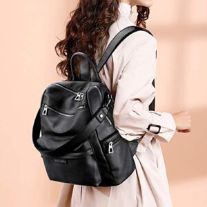 LING SHUIWEN LSW Backpack Purse for Women Fashion Convertible Satchel Handbags Large Capacity Travel Vintage PU Leather Bookbag Multipurpose Design Ladies Shoulder Bag (Black)