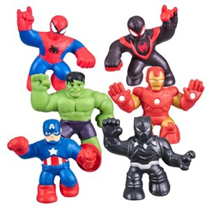 heroes of goo jit zu marvel mega mini 6 pack – squishy, stretchy, gooey mini heroes – ironman, spider-man, captain america, miles morales, hulk and black panther