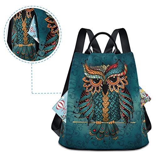 ALAZA Owl Print Ethnic Backpack Purse for Women Anti Theft Fashion Back Pack Shoulder Bag