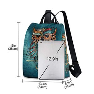 ALAZA Owl Print Ethnic Backpack Purse for Women Anti Theft Fashion Back Pack Shoulder Bag