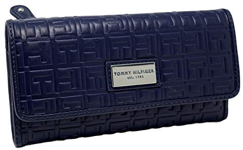 Tommy Hilfiger Women's Navy Blue Logo Debossed Checkbook Wallet Clutch Bag