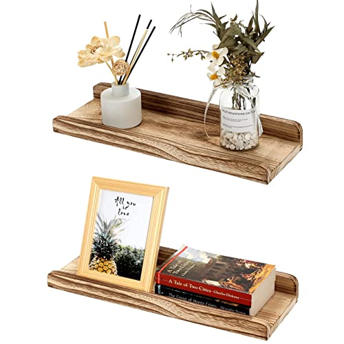 KINLINK Floating Picture Ledge Shelves Set of 2, Rustic Wall Shelves with Ledge for Living Room/Bedroom/Bathroom/Kitchen/Farmhouse, Light Brown