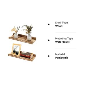 KINLINK Floating Picture Ledge Shelves Set of 2, Rustic Wall Shelves with Ledge for Living Room/Bedroom/Bathroom/Kitchen/Farmhouse, Light Brown