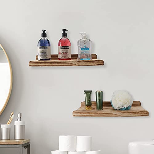 KINLINK Floating Picture Ledge Shelves Set of 2, Rustic Wall Shelves with Ledge for Living Room/Bedroom/Bathroom/Kitchen/Farmhouse, Light Brown