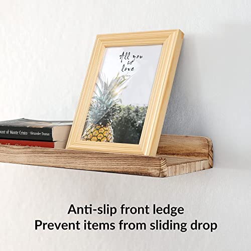 KINLINK Floating Picture Ledge Shelves Set of 2, Rustic Wall Shelves with Ledge for Living Room/Bedroom/Bathroom/Kitchen/Farmhouse, Light Brown