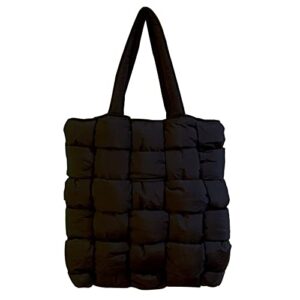 naariian women’s large puffer tote bag, quilted puffer tote bag soft padded down shoulder handbag totes puffer shoulder bag pillow shopper bag(black)