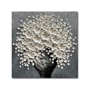 epicler art white flower oil painting modern abstract art oil painting home bedroom, dining room, living room, office wall decoration (20×20 inches)