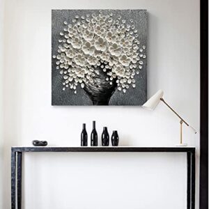 Epicler art White Flower Oil Painting Modern Abstract Art Oil Painting Home Bedroom, Dining Room, Living Room, Office Wall Decoration (20x20 inches)