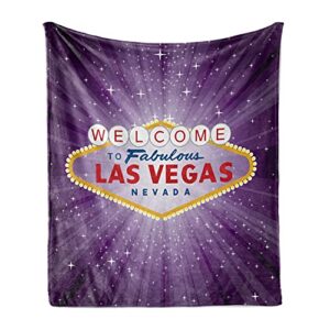 ambesonne las vegas souvenir throw, welcome to fabulous city sign united states nevada casino themed party decorations, flannel fleece accent piece soft couch blanket for adults, 50″ x 60″, multicolor