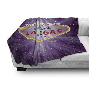 Ambesonne Las Vegas Souvenir Throw, Welcome to Fabulous City Sign United States Nevada Casino Themed Party Decorations, Flannel Fleece Accent Piece Soft Couch Blanket for Adults, 50" x 60", Multicolor