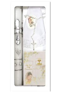 lito first communion candle set for girls – white silver cross candle set kit for holy 1st communion – english