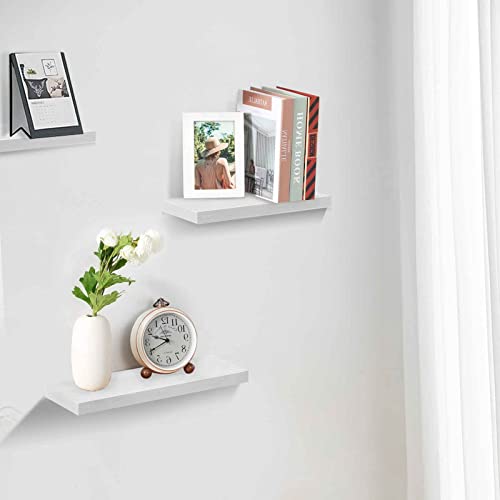 SAUMONIERES Floating Shelves Wall Shelf Solid Wood for Bathroom Bedroom Kitchen Wall Decor Set of 3, White Wall Shelves