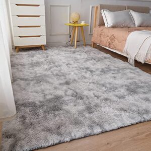floralux ultra soft indoor modern shag area rugs fluffy living room carpets for children bedroom home decor nursery shag rug, multiple colors and size optional (8×10 ft, tie-dyed light gray)