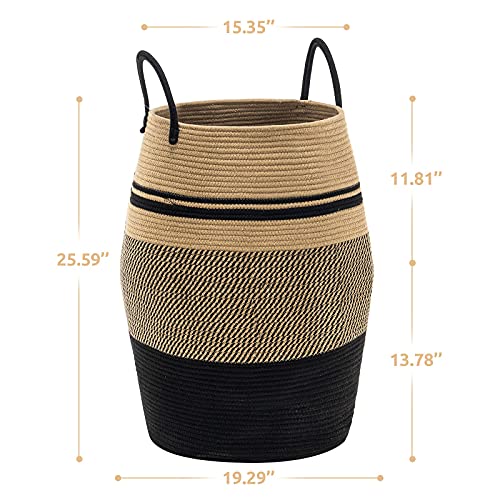 YOUDENOVA 105L Extra Large Woven Laundry Hamper Basket with Heavy Duty Cotton Rope Handles for Clothes and Toys in Bedroom, Nursery Room, Bathroom, Jute