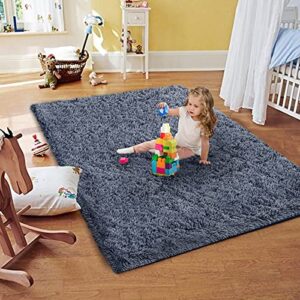 ARONGUS Luxury Fluffy Area Rugs, 5.3x7.5 Feet Gray Soft Plush Furry Rug for Bedroom, Comfy and Cute Rugs for Living Room, Fuzzy Shag Rug for Kids' Room, Big Floor Carpets for School Dorm Classroom