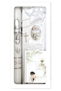 lito first communion candle set for boys – white silver cross candle set kit for holy 1st communion – (english)
