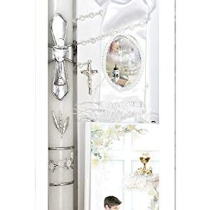 Lito First Communion Candle Set for Boys - White Silver Cross Candle Set Kit for Holy 1st Communion - (English)