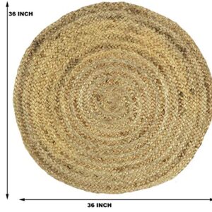 Devik Decor Braided Boho Natural Jute Reversible Collection 3 x 3ft Handmade Round Area Rug for Farmhouse Living Room Bedroom Kitchen and Outdoor Decorative Mate (3FT_Round (36 Inches X 36 Inches))